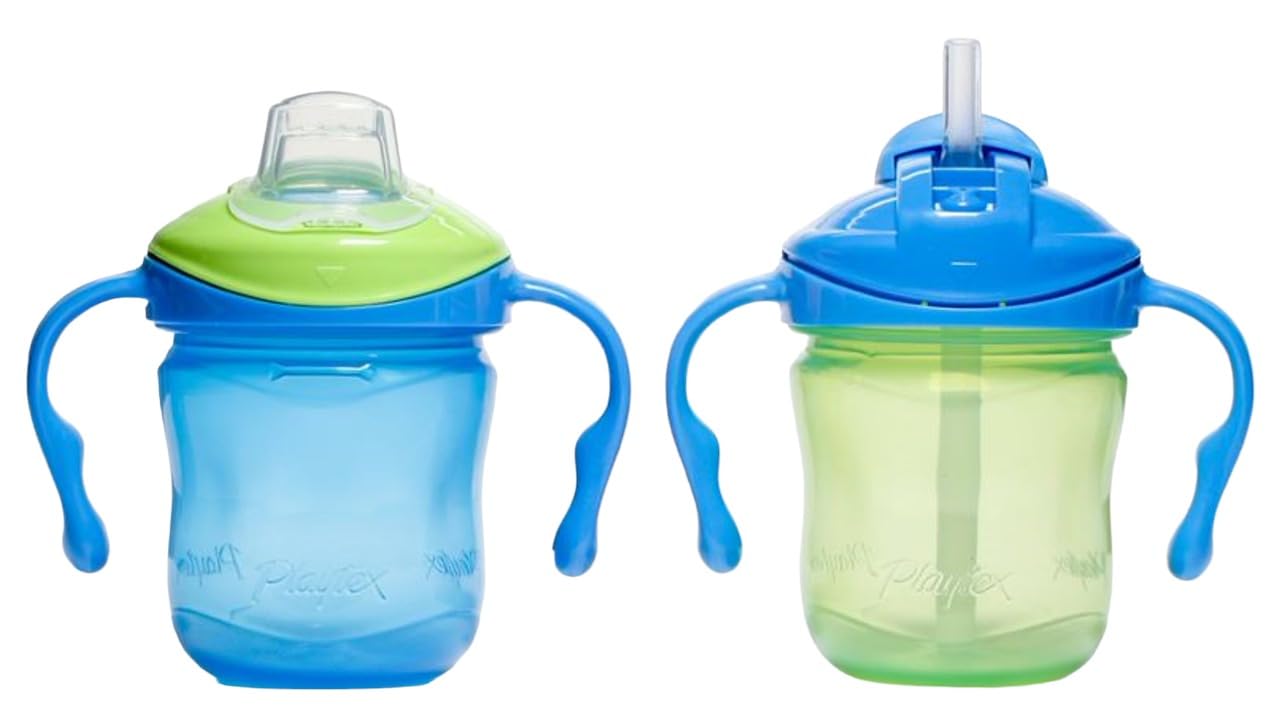 Playtex Baby Sipsters Stage 1, Straw and Soft Spout, Trainer Starter Kit - Blue & Green, 2 Count