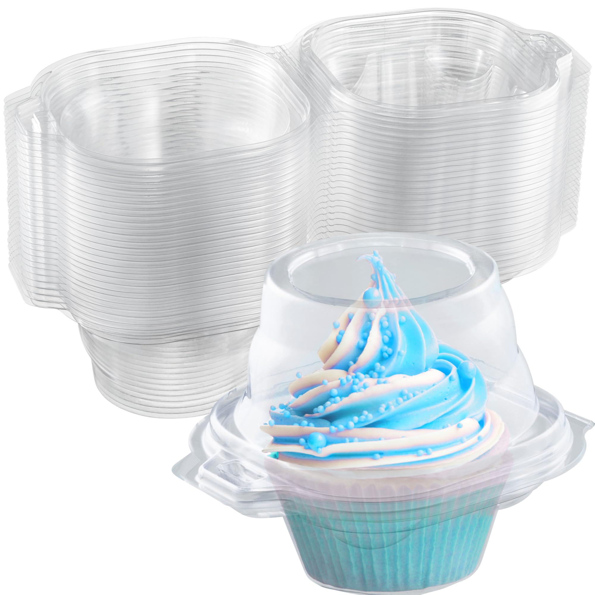 Individual Cupcake Containers (25 Pack) | Clear Plastic Disposable Cupcake Boxes / Holders | Single Cupcake Holder with Dome Lid Bulk | Plastic Cupcake Muffin Container Carrier Boxes to Go