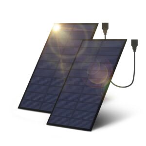 5w solar panel，solar panel charger for rechargeable battery powered surveillance cam with micro usb to usb c input port for phone ipad outdoor use (black)