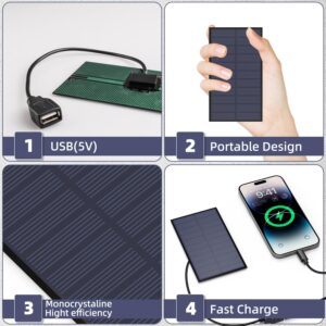 5W Solar Panel，Solar Panel Charger for Rechargeable Battery Powered Surveillance Cam with Micro USB to USB C Input Port for Phone iPad Outdoor Use (Black)