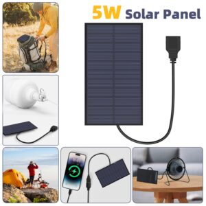 5W Solar Panel，Solar Panel Charger for Rechargeable Battery Powered Surveillance Cam with Micro USB to USB C Input Port for Phone iPad Outdoor Use (Black)