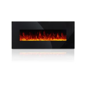 amerlife 50" electric fireplace wall-mounted, fireplace heater with timer, remote control, adjustable flame brightness, log set & crystal options, black