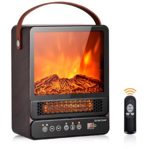 s afstar 14.5" portable electric fireplace, 1500w small fireplace heater with 4 flame brightness, 12h timer, remote control & realistic 3d flame effect, space heater fireplace for home, office, indoor