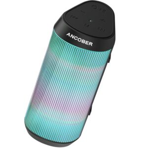 ancober wireless bluetooth portable speaker 15w stereo sound with rgb led light dynamic modes, ipx4 waterproof bluetooth speakers, bt5.3, tws surround pairing, for party outdoor camping christmas