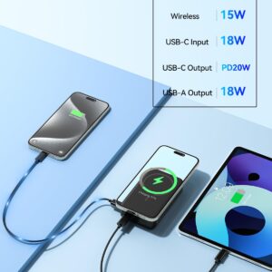 NEWDERY 20000mAh Magnetic Battery Pack, Power Bank PD 20W Fast Charging, Wireless Portable Charger with USB C Cable for iPhone 15/14/13/12/Pro Max/Pro/Plus/Mini and AirPods 3/2/Pro