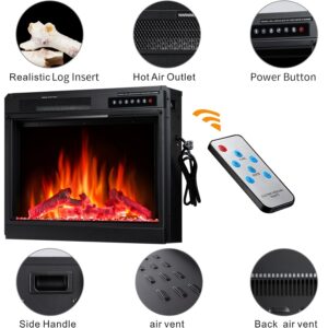 R.W.FLAME Electric Fireplace,Insert-Freestanding Fireplace,Recessed 23''Electric Fireplace Heater with Infrared Quartz&Remote Control,Adjustable Led Flame Brightness&2 Power Settings 750W/1500W Black