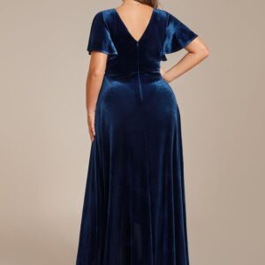 Ever-Pretty Women's V Neck High Waist Velvet Plus Size Mother of The Bride Dress Navy Blue US14