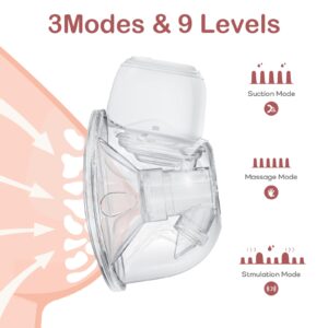 Breast Pump Hands Free Breast Pump, Wearable Breast Pump with Soft Double-Sealed Flange, Wireless Electric Breast Pump with 3 Modes & 9 Levels, No Leakage