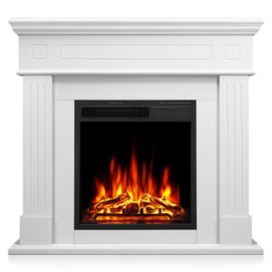 havato 43" electric fireplace with mantel, wooden white fireplace mantel with remote control, freestanding fireplace, handmade paint finish fireplace mantel, 7level adjustable led 3dframe, 750w/1500w