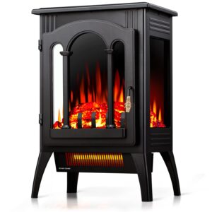 zafro heating electric fireplace,infrared stove with realistic flames,freestanding electric fireplace,adjustable brightness and heating, overheating safe protection, 1000w/1500w, black