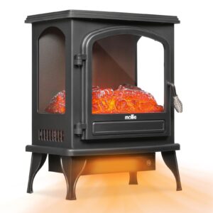 mollie 21-inch electric fireplace stove 1500w portable indoor freestanding fireplace heater with flame effect and adjustable temperature, overheating protection (black)