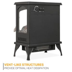 mollie 21-Inch Electric Fireplace Stove 1500W Portable Indoor Freestanding Fireplace Heater with Flame Effect and Adjustable Temperature, Overheating Protection (Black)