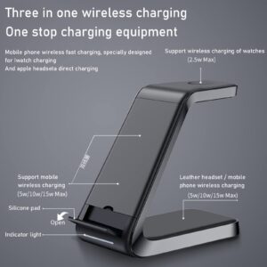 Wireless Charging Station, Wireless Phone Charger 3 in 1 Charging Station for Multiple Devices, Phone Charging Stand 15W Wireless Charger Stand for iOS/Android Smartphone