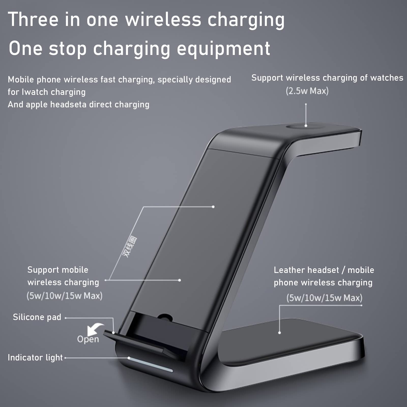 Wireless Charging Station, Wireless Phone Charger 3 in 1 Charging Station for Multiple Devices, Phone Charging Stand 15W Wireless Charger Stand for iOS/Android Smartphone