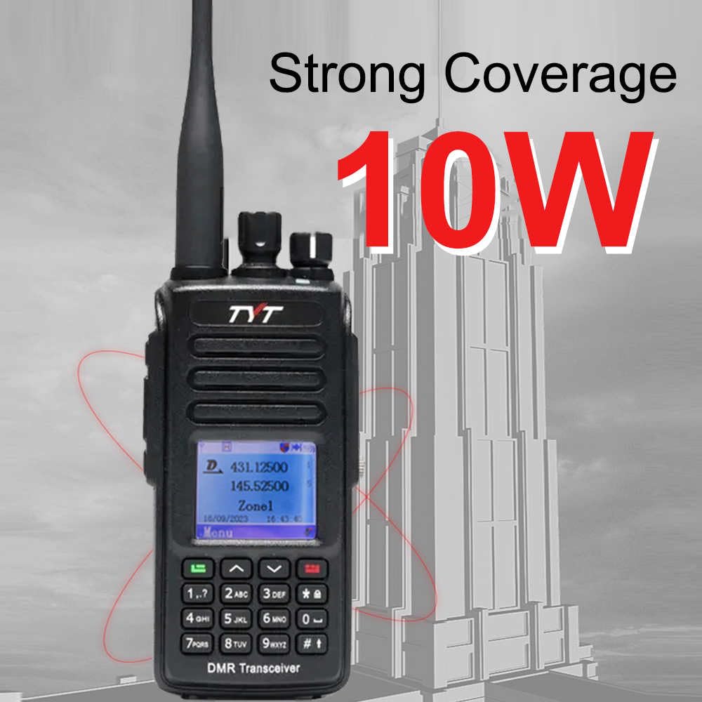 TYT MD-UV390 Plus 10 Watts High Power with AES256 Encryption DMR UHF VHF IP67 Waterproof Walkie Talkie with Programming Cable