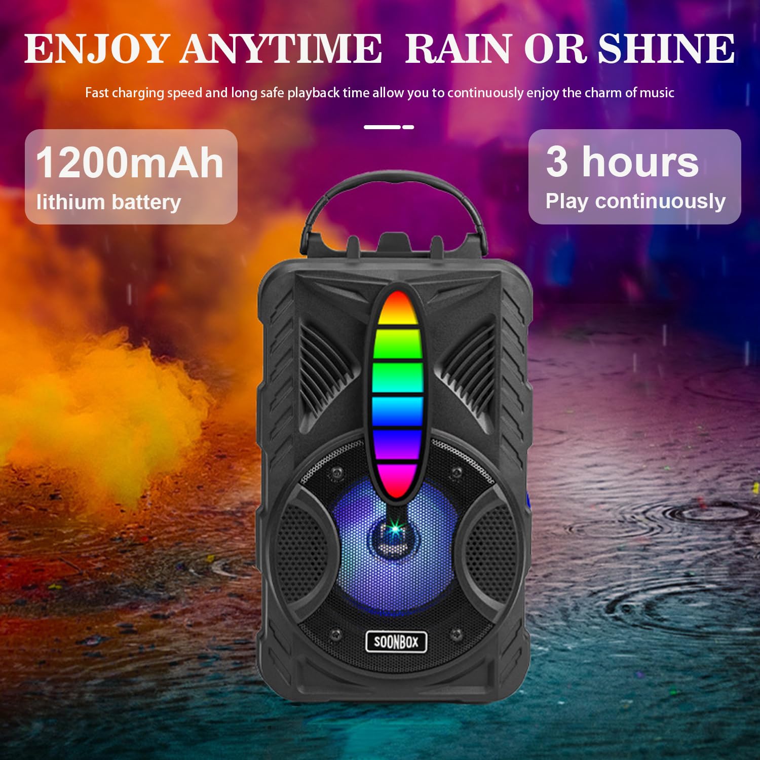 Bluetooth Speaker, IPX5 Waterproof Speaker with HD Sound, RGB Multi-Colors Rhythm Lights, Up to 8H Playtime, TWS Pairing, Portable Wireless Speakers for Home, Outdoor,（Comes with a Microphone）