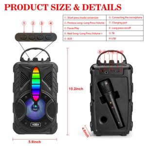 Bluetooth Speaker, IPX5 Waterproof Speaker with HD Sound, RGB Multi-Colors Rhythm Lights, Up to 8H Playtime, TWS Pairing, Portable Wireless Speakers for Home, Outdoor,（Comes with a Microphone）