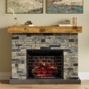 country living dixson 55 inch wood mantel with faux stone brick surround & 28" smart electric fireplace | 55" w x 16" d x 43" h