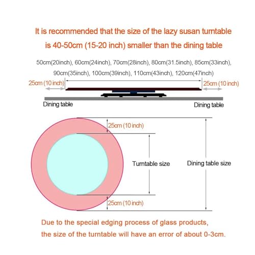 Clear Round Tempered Glass Table Top, 360° Stable Rotating Serving Plate for Dinner Table, Dining Table Lazy Susan Turntable, for Hotel Tabletop Service Plate ( Color : Clear , Size : 50cm (20inch) )