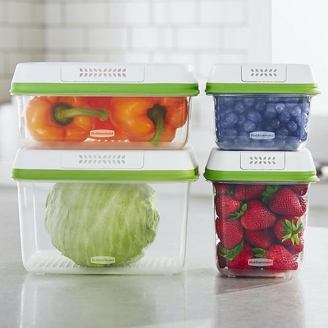 Rubbermaid FreshWorks Produce Saver, Medium and Large Storage Containers, With Lids, 8-Piece Set