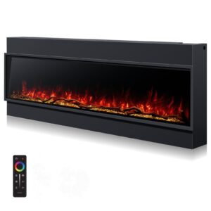 alexent recessed 80" electric fireplace with wi-fi/remote control wall mount, built in, low noise with timer, touch screen, adjustable flame color and speed, log set & crystal