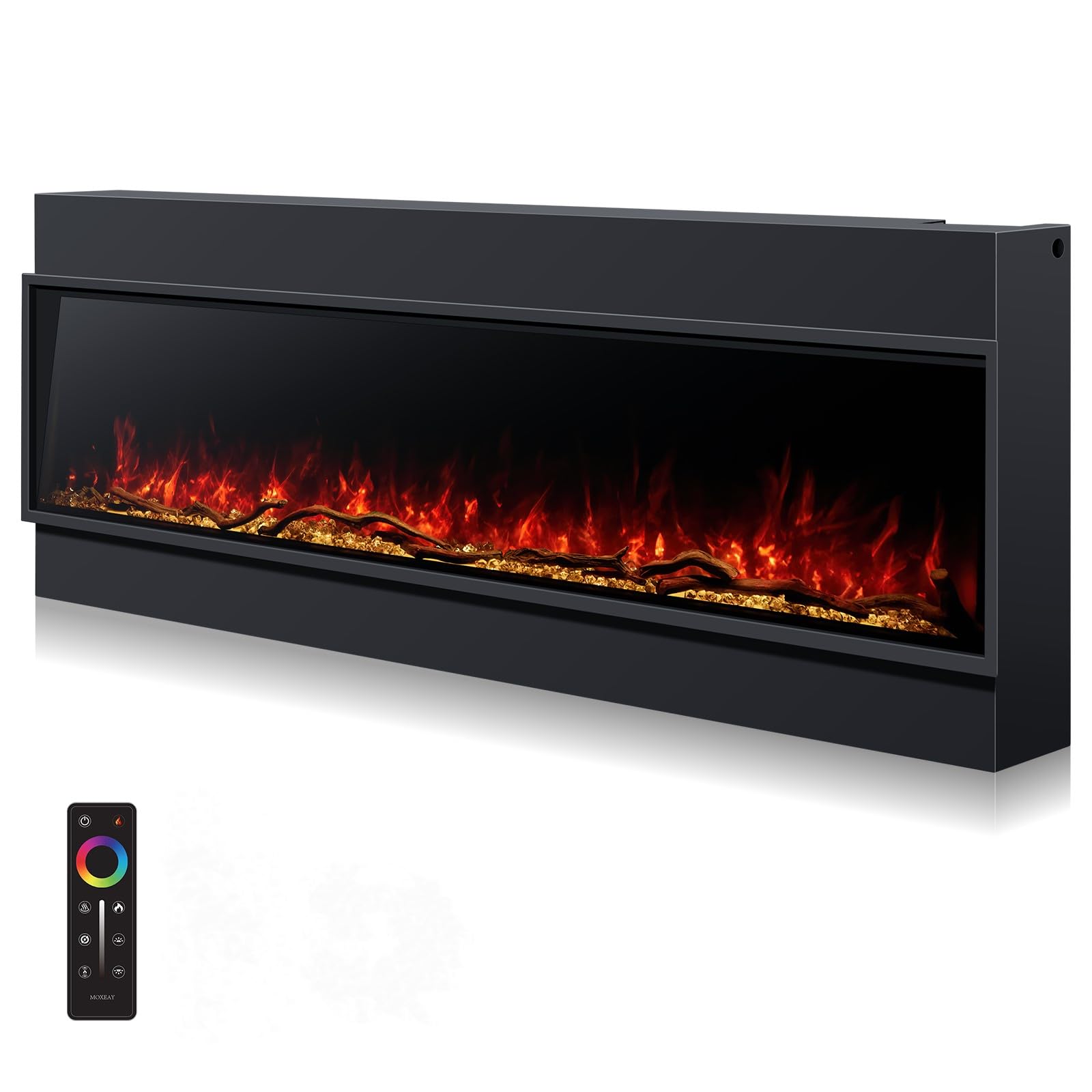 ALEXENT Recessed 80" Electric Fireplace with Wi-Fi/Remote Control Wall Mount, Built in, Low Noise with Timer, Touch Screen, Adjustable Flame Color and Speed, Log Set & Crystal