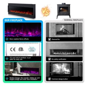 ALEXENT Recessed 80" Electric Fireplace with Wi-Fi/Remote Control Wall Mount, Built in, Low Noise with Timer, Touch Screen, Adjustable Flame Color and Speed, Log Set & Crystal