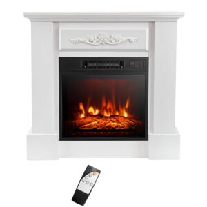 s afstar electric fireplace with mantel, 1400w 32 inch fireplace heater with remote control, 6h timer, adjustable 3d flame effect, thermostat, electric fireplace heater for living room (white)