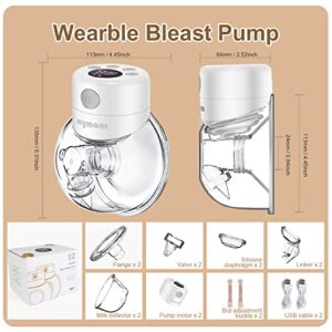 MyMom Double Wearable Breast Pump,Electric Hands Free Breast Pumps with 2 Modes,9 Levels,LCD Display,Memory Function Rechargeable Double Milk Extractor with Massage and Pumping Mode-24mm Flange