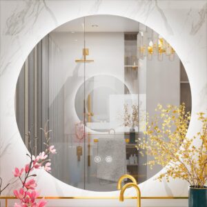 JSneijder 2-Piece LED Bathroom Mirror 32 Inch Backlit Round Mirror & 28x36 Inch Rectangular Mirror, Wall Mounted Dimmable Anti-Fog