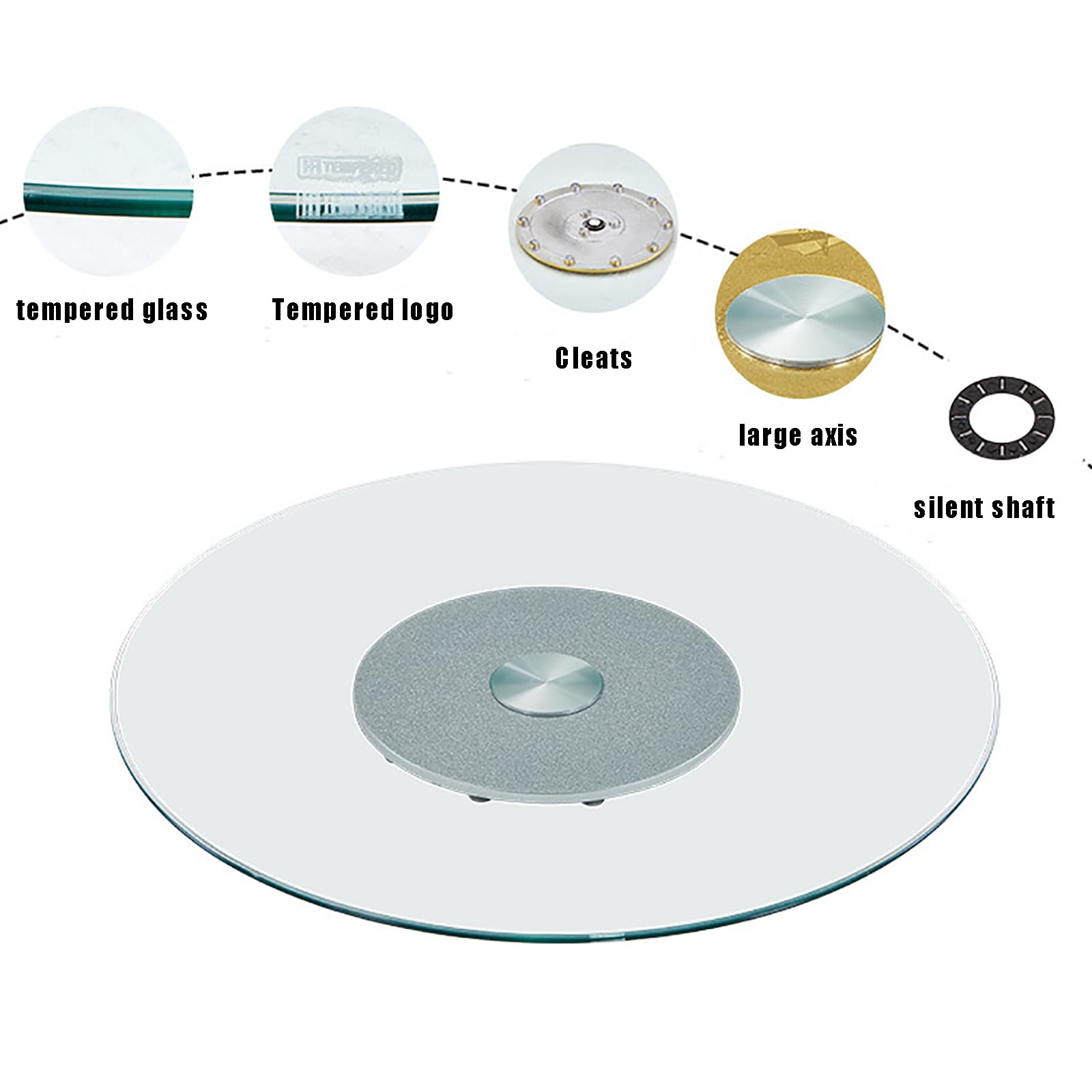 ORNBDDM Tabletop Rotating Serving Tray,Tempered Glass Lazy Susan Turntable,Transparent Tempered Glass Round Turntable,Large Tabletop Rotating Serving Tray 70cm B