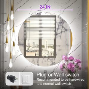 JSneijder 2-Piece LED Bathroom Mirror 24 Inch Backlit Round Mirror & 28x36 Inch Rectangular Black Mirror, Wall Mounted Dimmable Anti-Fog