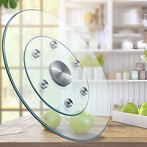 CHUJUA Large Lazy Susan for Dining Table Kitchen Glass Turntable with Aluminum Alloy Bearing, Smooth Swivel, Turntable Dining Table Transparent Round Turntable Tabletop Rotating Serving Tray 90cm