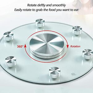 CHUJUA Large Lazy Susan for Dining Table Kitchen Glass Turntable with Aluminum Alloy Bearing, Smooth Swivel, Turntable Dining Table Transparent Round Turntable Tabletop Rotating Serving Tray 90cm