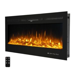 40” electric fireplace inserts wall mounted fireplace heater with remote controls, 9 realistic 3d flame colors, adjustable temperature, 8 hour timer, 750/1500 w heater, low noise
