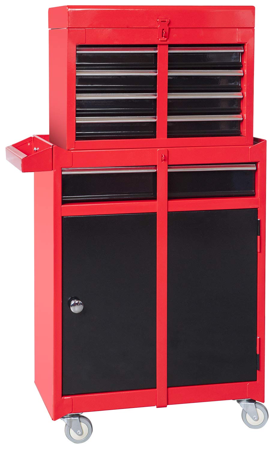 Torin ATBT1204B-RB Rolling Garage Workshop Organizer: Detachable 4 Drawer Tool Chest with Large Storage Cabinet and Adjustable Shelf, 11" 20.3" 40.4", Black/Red