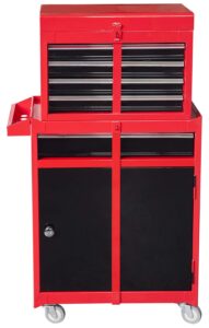 big red atbt1204r-rb torin rolling garage workshop tool organizer: detachable 4 drawer tool chest with large storage cabinet and adjustable shelf, red/black
