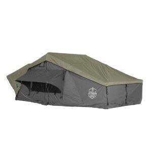 ovs nomadic 4 extended roof top tent - dark gray base with green rain fly & black cover