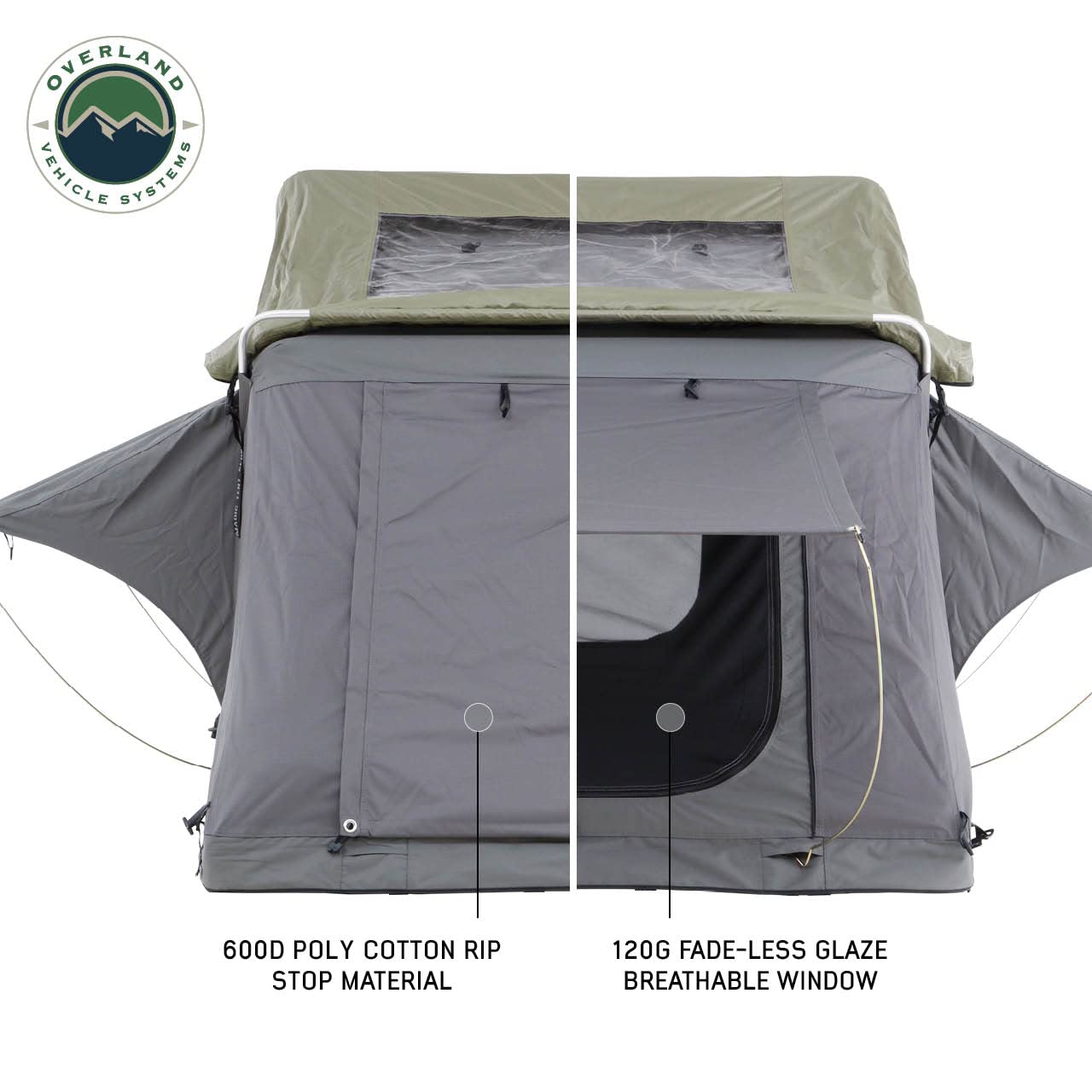 OVS Nomadic 4 Extended Roof Top Tent - Dark Gray Base with Green Rain Fly & Black Cover