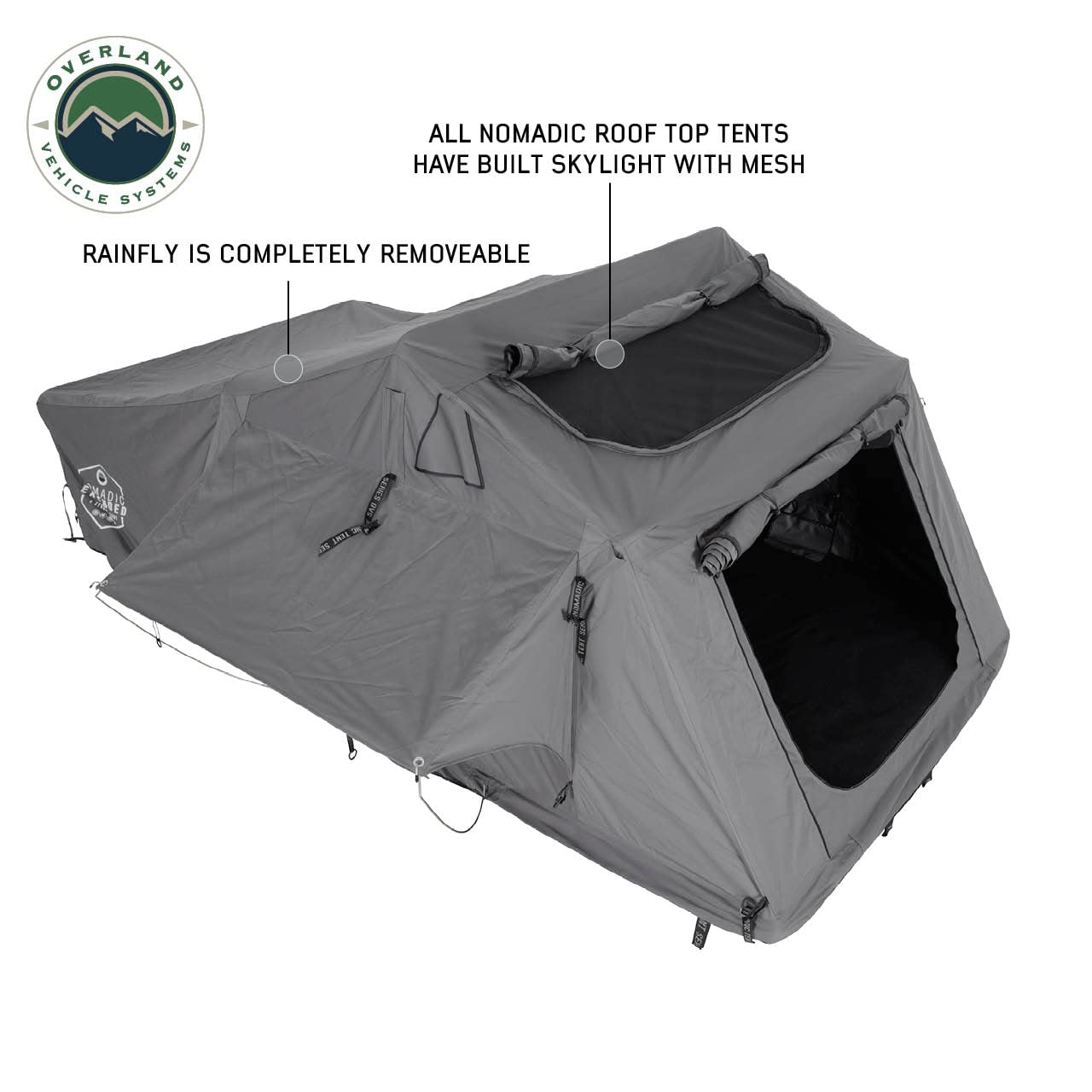 OVS Nomadic 4 Extended Roof Top Tent - Dark Gray Base with Green Rain Fly & Black Cover