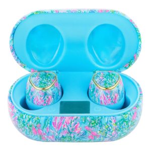 lilly pulitzer bluetooth earbuds with protective charging case, wireless headphones (best fishes)