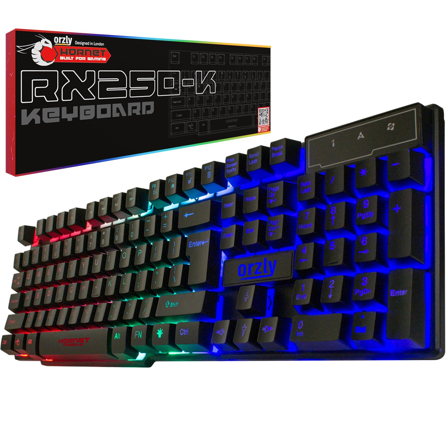 Orzly Gaming Keyboard RGB USB Wired Rainbow Keyboards Designed for PC Gamers, PS4, PS5, Laptop, Xbox, Nintendo Switch, RX-250 Hornet Edition (Black) Brand