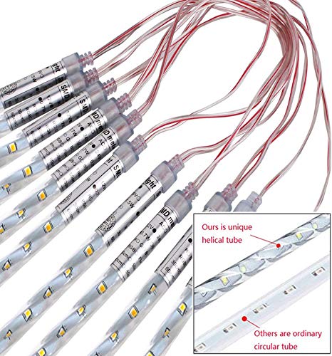 Vikdio Meteor Shower Rain Lights, 30cm 12 Spiral Tubes 360 LEDs 3.85m Lit Length Waterproof Snowfall LED Lights for Wedding Christmas Garden Tree Home Decor, Support 3 Sets Connected (White)