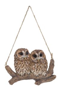 hi-line gift hanging baby owlets on a branch, brown