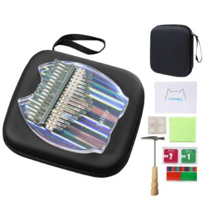 Kalimba Thumb Piano 17 keys, Upgraded Rainbow Crystal Clear Kalimba, Acrylic Mbira Finger Piano with EVA Bag, Musical Instrument Gifts for Kids Adult Beginners with Tune Hammer Study Booklet Stickers