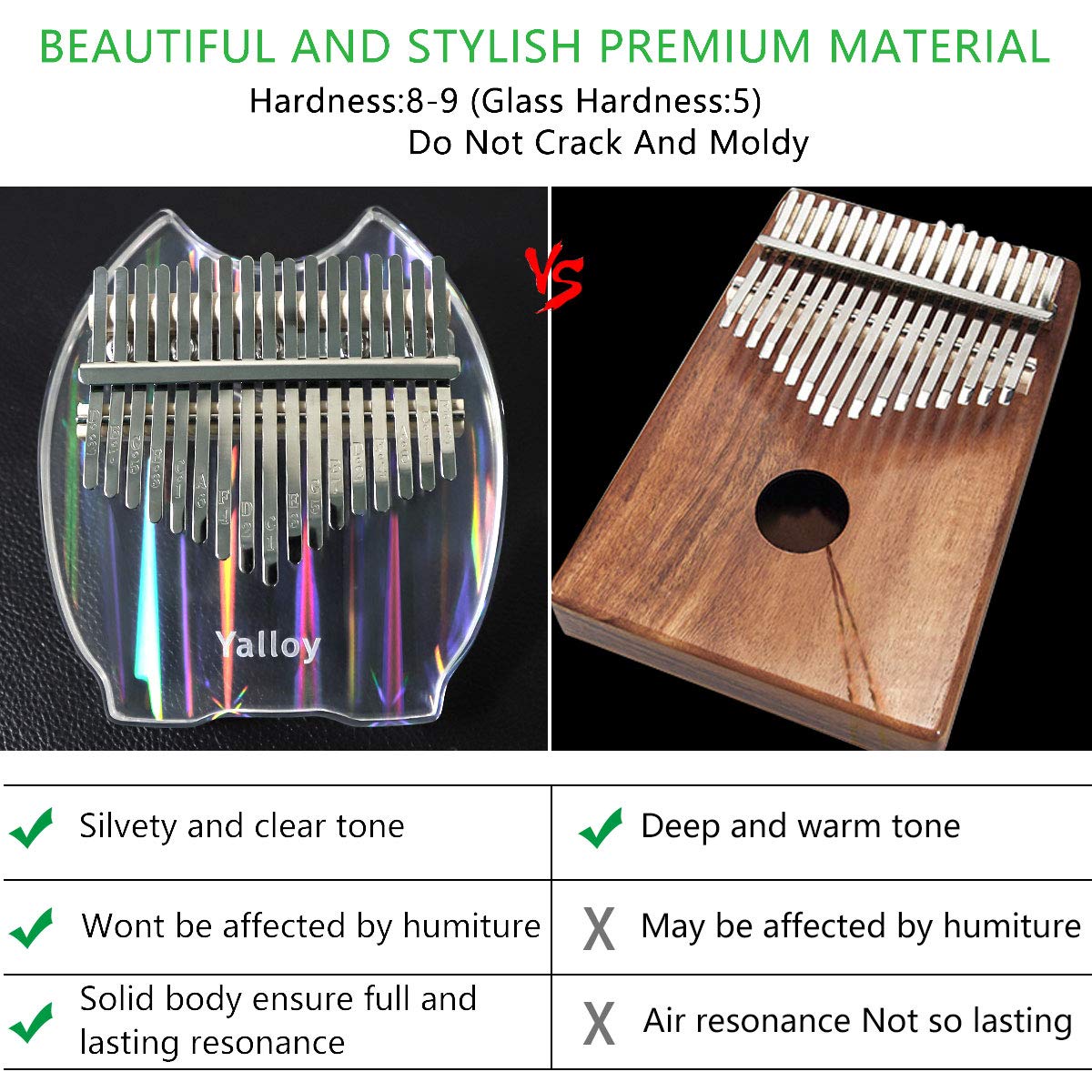 Kalimba Thumb Piano 17 keys, Upgraded Rainbow Crystal Clear Kalimba, Acrylic Mbira Finger Piano with EVA Bag, Musical Instrument Gifts for Kids Adult Beginners with Tune Hammer Study Booklet Stickers