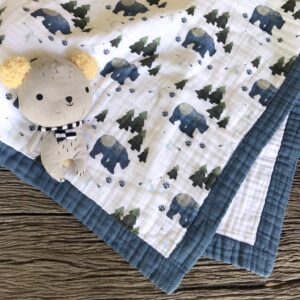 Aenne Baby, 4-Layer Muslin Toddler Crib Blanket for Boys, Warm and Hypoallergenic Extra Soft Wrap for New Borns and Infants, Woodland Tribal Bear Boho Print, Large 47"x 47", 1 Pack