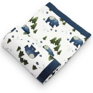 Aenne Baby, 4-Layer Muslin Toddler Crib Blanket for Boys, Warm and Hypoallergenic Extra Soft Wrap for New Borns and Infants, Woodland Tribal Bear Boho Print, Large 47"x 47", 1 Pack