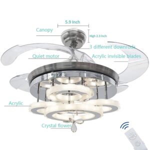 42" Modern Chandelier Fan Ceiling Fan with Lights and Remote Control for Bedroom Modern Ring Chandelier Fan with Retractable Blades for Foyer Chandelier