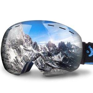 keary otg ski goggles snowboard goggles over glasses snow sports goggles for women men adult youth, mirrored double spherical lens 100% uv400 protection helmet compatible, winter anti-fog goggles
